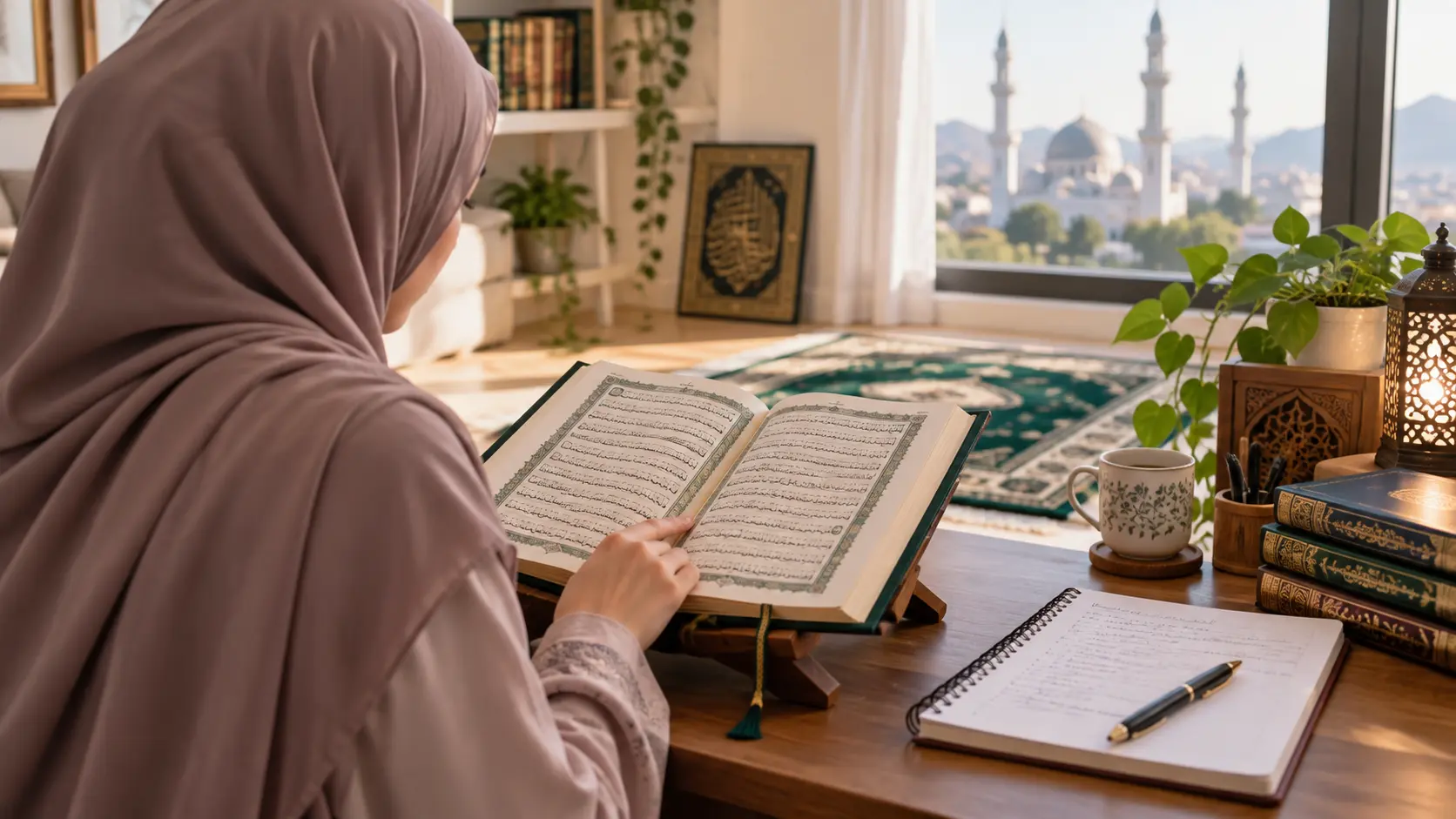 Pelajar sedang mengulang hafazan al-Quran sebagai cara murajaah hafazan yang betul
