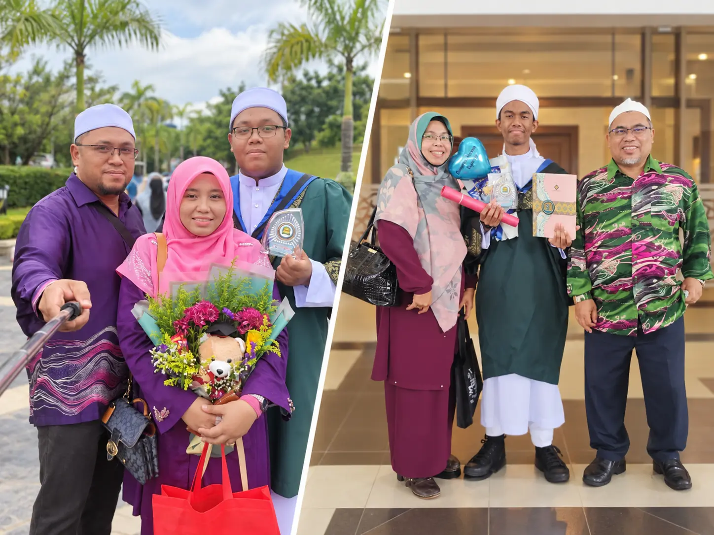 Keluarga meraikan kejayaan graduasi pelajar tahfiz dalam dua suasana berbeza