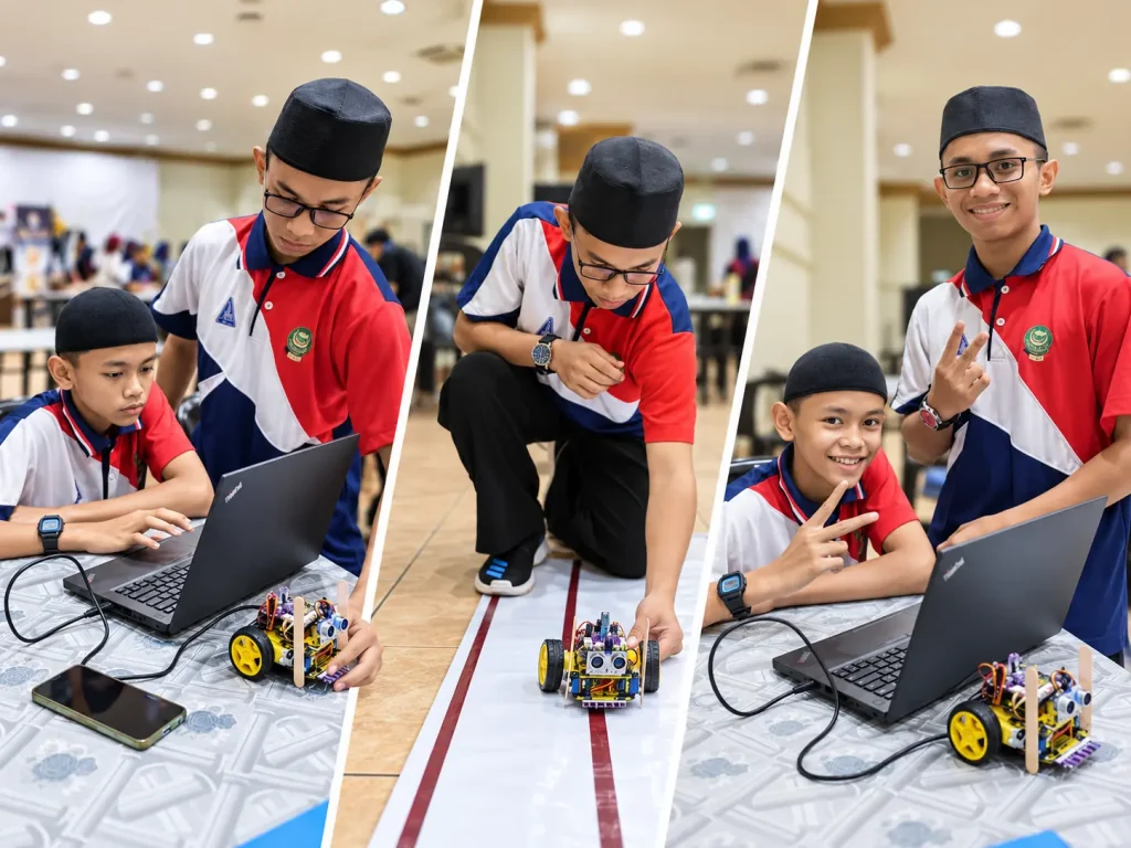 Pelajar tahfiz menjalankan aktiviti robotik dan inovasi teknologi dalam pertandingan